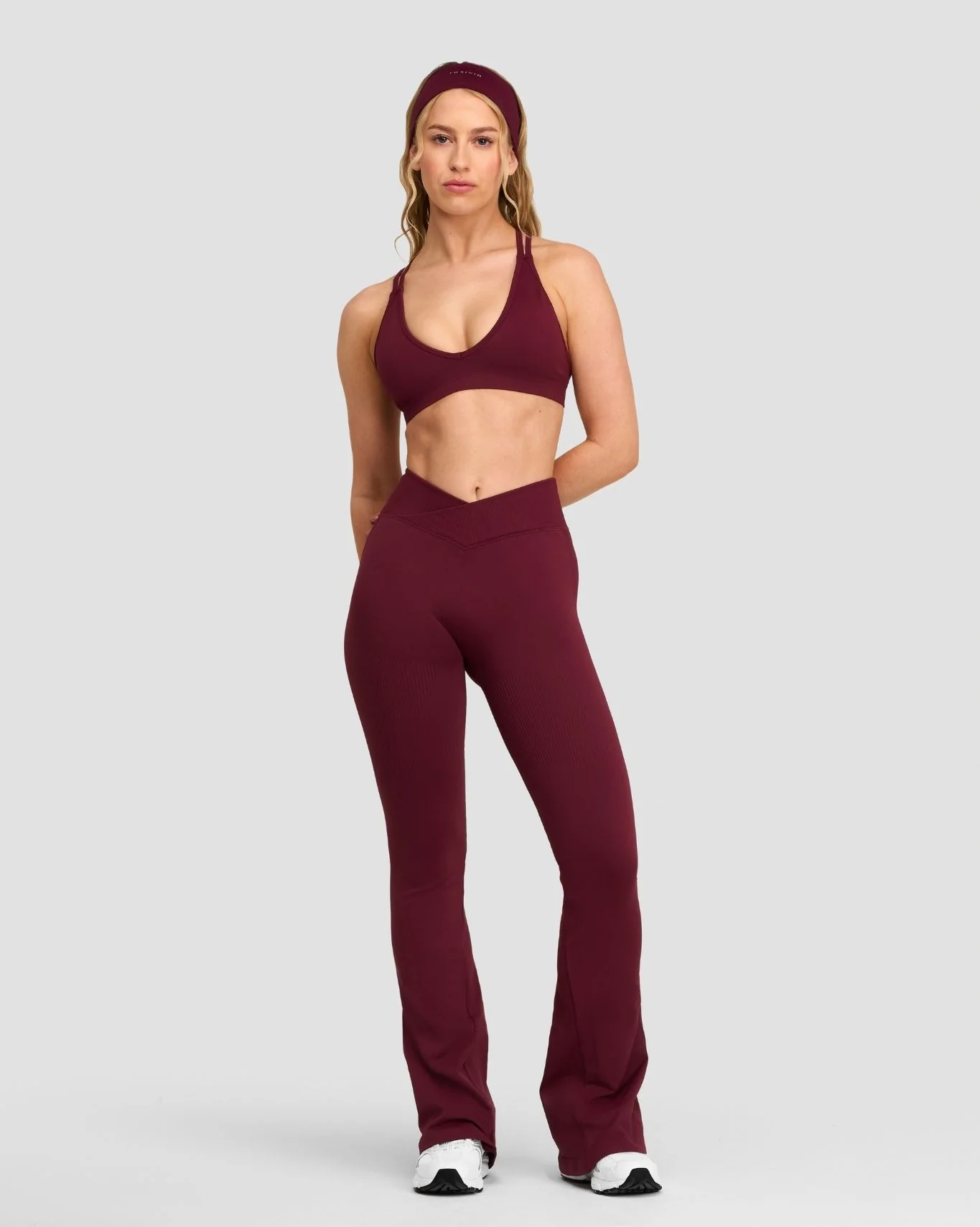 Elevate™ Sculpting Mid V-Waist Flare Leggings | Merlot - Image 3