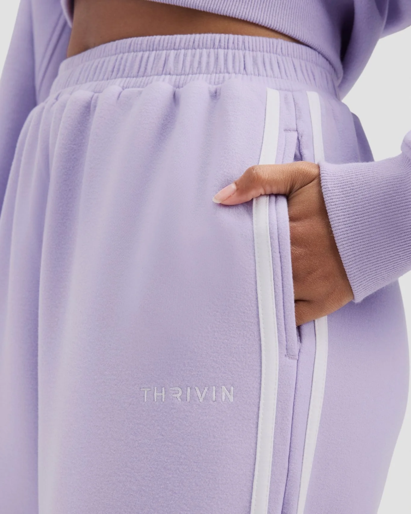 Essential Jersey Stripe Joggers | Lilac - Image 5